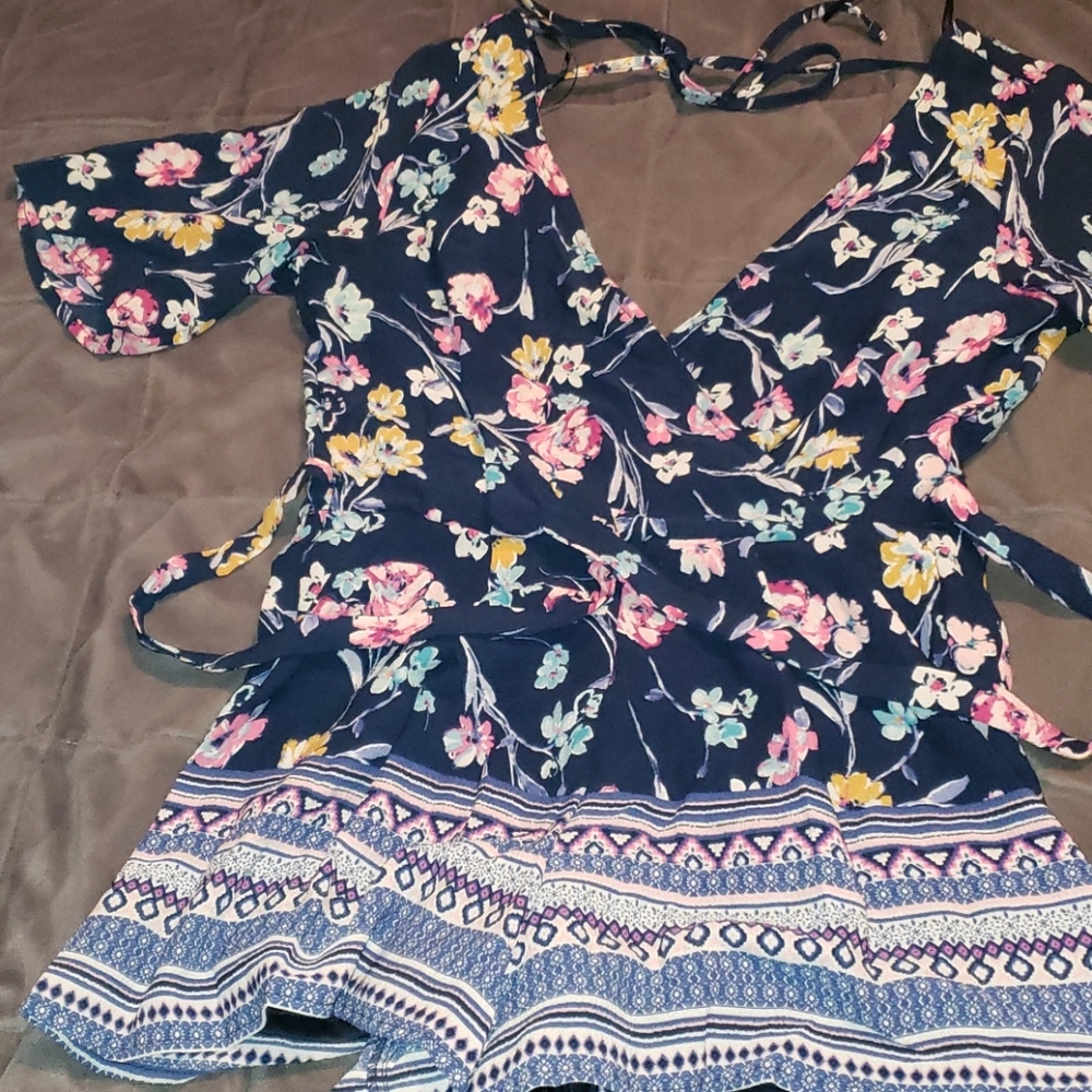 Navy blue floral romper